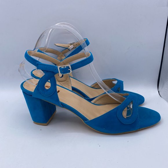FSJ Women's Blue Ankle Strap Chunky Heel Sandal - Picture 5 of 11